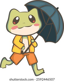 Frog Walking with an Umbrella