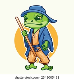 Frog Wanderer Cartoon Vector Illustration Mascot