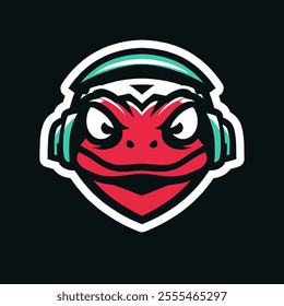 frog wearing headphones, cool toad head, mascot vector logo