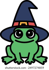 A Frog wearing a witch's hat in line icon style