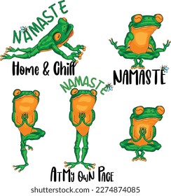 Frog yoga poses and exercises. Cute cartoon clipart set	
