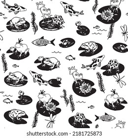 Froggs in the lake, animals vector seamless pattern