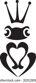 
Froggy prince simple tattoo or logo. Vector illustration of a frog. Black and white.