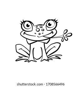 frogling with a blade of grass 
black-and-white contour for coloring