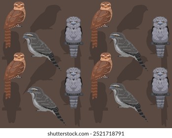 Frogmouth Bird Cartoon Cute Seamless Wallpaper Background