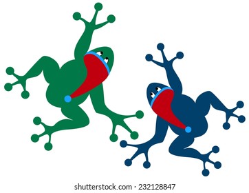 Frogs in a cap of Santa Claus