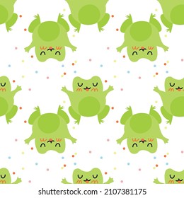 Frogs with confetti. Enamored green toads. Vector animal  seamless pattern of amphibian toad drawing.Childish design for baby clothes, bedding, textiles, print, wallpaper. Birthday background 