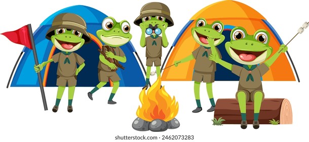 Frogs enjoying a fun camping trip