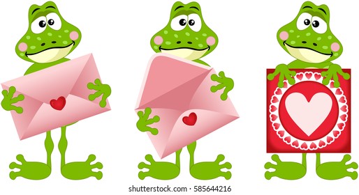 Frogs with envelope and heart postcard
