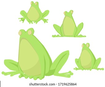 Frogs green design element characters, vector cartoon color illustration, horizontal
