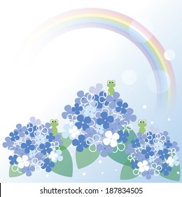 Frogs and hydrangea with beautiful rainbow