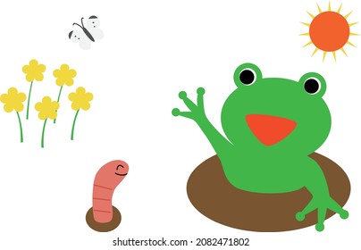 Frogs and insects hibernating awaken. Easy to use as a material because there is no background.