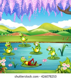 Frogs living in the pond illustration