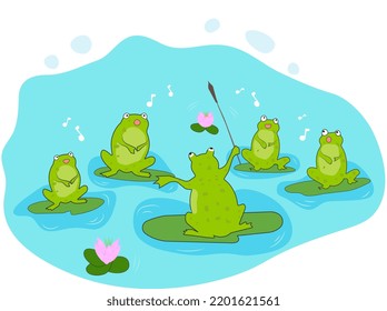 Frogs On Lake Sing Songs Stock Vector (Royalty Free) 2201621561 ...