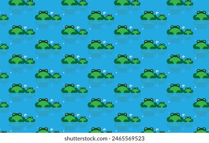 frogs in the pond illustration  toads green blue pattern