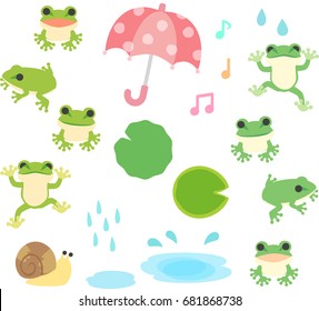 Frogs And Rain Illustration Set