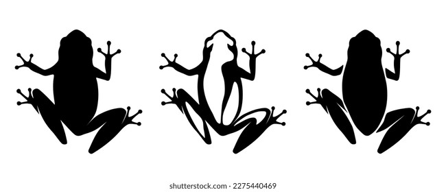 Frogs. Set of black silhouettes of frogs isolated on a white background. Vector illustration