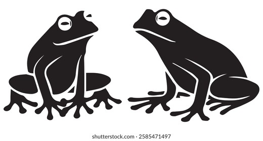 Frogs Silhouette Set Flat Illustration