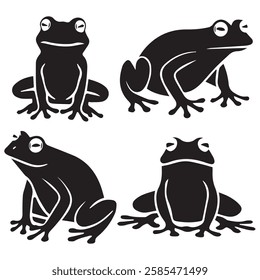 Frogs Silhouette Set Flat Illustration