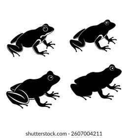 Frogs Silhouettes: Four stylized silhouette of frog in black on white background