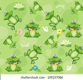 Frogs and toads. Seamless pattern. Vector illustration.