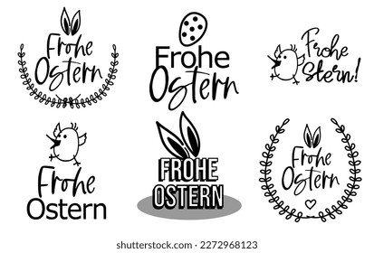 Frohe Ostern, texto alemán Feliz Pascua - logo, tarjeta de saludo o banner web. 