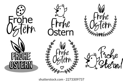 Frohe Ostern, texto alemán Feliz Pascua - logo, tarjeta de saludo o banner web. 