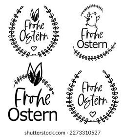 Frohe Ostern, texto alemán Feliz Pascua - logo, tarjeta de saludo o banner web. 