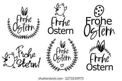 Frohe Ostern, texto alemán Feliz Pascua - logo, tarjeta de saludo o banner web. 