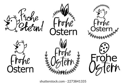 Frohe Ostern, texto alemán Feliz Pascua - logo, tarjeta de saludo o banner web. 