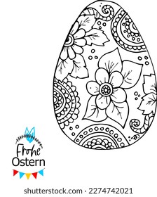 Frohe Ostern, texto alemán Feliz Pascua - logo, tarjeta de saludo o banner web con huevo