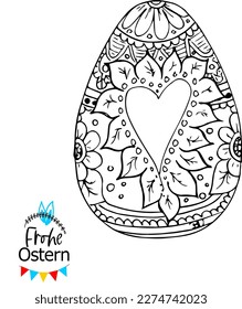 Frohe Ostern, texto alemán Feliz Pascua - logo, tarjeta de saludo o banner web con huevo