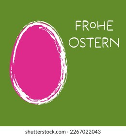 Frohe Ostern - Pascua feliz en alemán. Huevo rosa de Pascua sobre un fondo verde. Perfekt para tarjetas de felicitación 