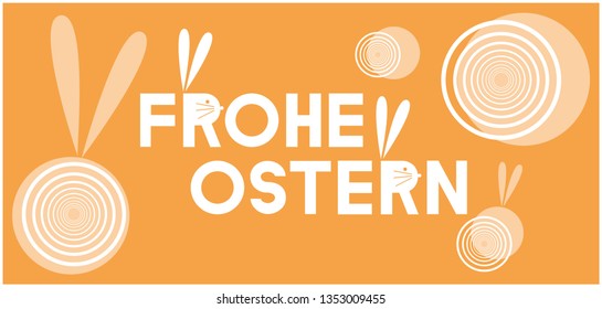 Frohe Ostern - Happy Easter hand drawn calligraphy, written in German, on yellow background. Flat vector illustration for cards, greetings, invitations, posters, Easter design and decoration, web.