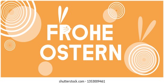 Frohe Ostern - Happy Easter hand drawn calligraphy, written in German, on yellow background. Flat vector illustration for Easter design and decoration, greetings, invitations, cards, posters, web.