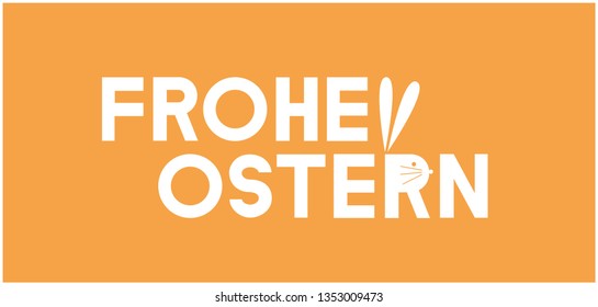 Frohe Ostern - Happy Easter hand drawn calligraphy, written in German, on yellow background. Flat vector illustration for Easter design and decoration, cards, invitations, greetings, posters, web.