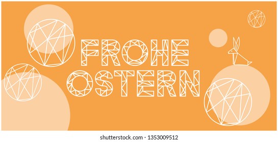 Frohe Ostern - Happy Easter hand drawn calligraphy, written in German, on turquoise background. Flat vector illustration for Easter design and decoration, cards, posters, invitations, greetings, web.