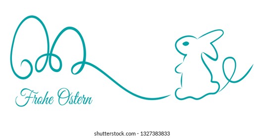 Frohe Ostern. Happy Easter on German. Vector illustration banner. Egg, heart, bunny