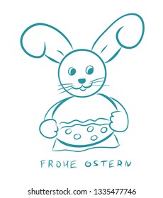 Frohe Ostern. Happy Easter on German. Easter bunny with egg vector illustration banner