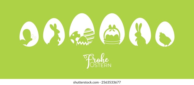 Frohe Ostern poster. Happy Easter banner, easter rabbit, easter bunny.