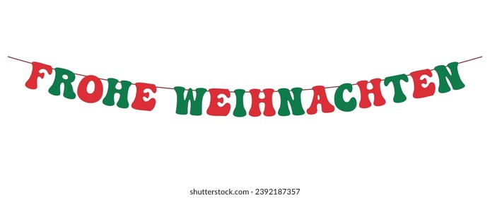 frohe weihnachten banner, green and red big letters hanging on a string, winter holiday decorative vector element