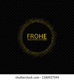 Frohe weihnachten label, German christmas. Golden confetti label