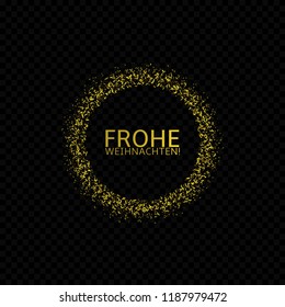 Frohe weihnachten label, German christmas. Golden confetti label