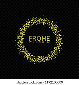 Frohe weihnachten label, German christmas. Golden confetti label