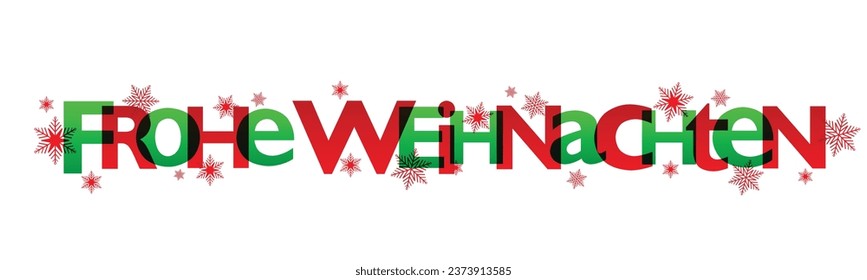 FROHE WEIHNACHTEN (MERRY CHRISTMAS in German) red and green vector typography banner with snowflakes