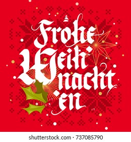 Frohe Weihnachten, Feliz Navidad en alemán, tarjeta de saludo con letras de estilo vintage