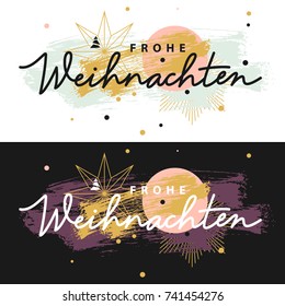 Frohe Weihnachten, Merry Christmas in german, lettering cards on black, on white