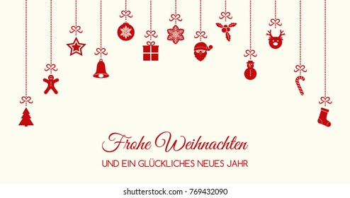 Frohe Weihnachten - Merry Christmas in German. Concept of Christmas card with decoration. Vector.