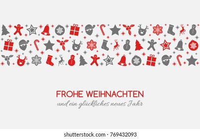 Frohe Weihnachten - Merry Christmas in German. Concept of Christmas card with decoration. Vector.