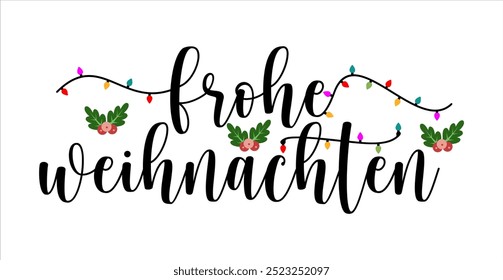 frohe weihnachten ou Merry christmas mão caligrafia isolado no fundo branco. Feriado vetorial Feliz Natal.